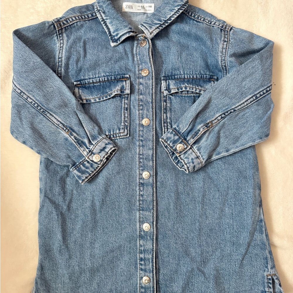 Zara Girls Blue Denim Shirt Dress